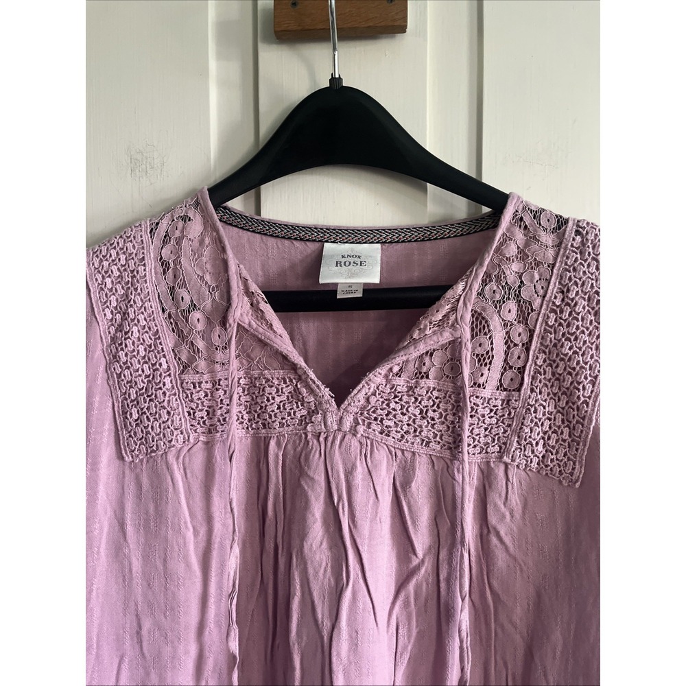 Knox Rose Crinkle Gauze Top Size Small Purple Lilac Lace Tassels Boho Hippie - Picture 4 of 12